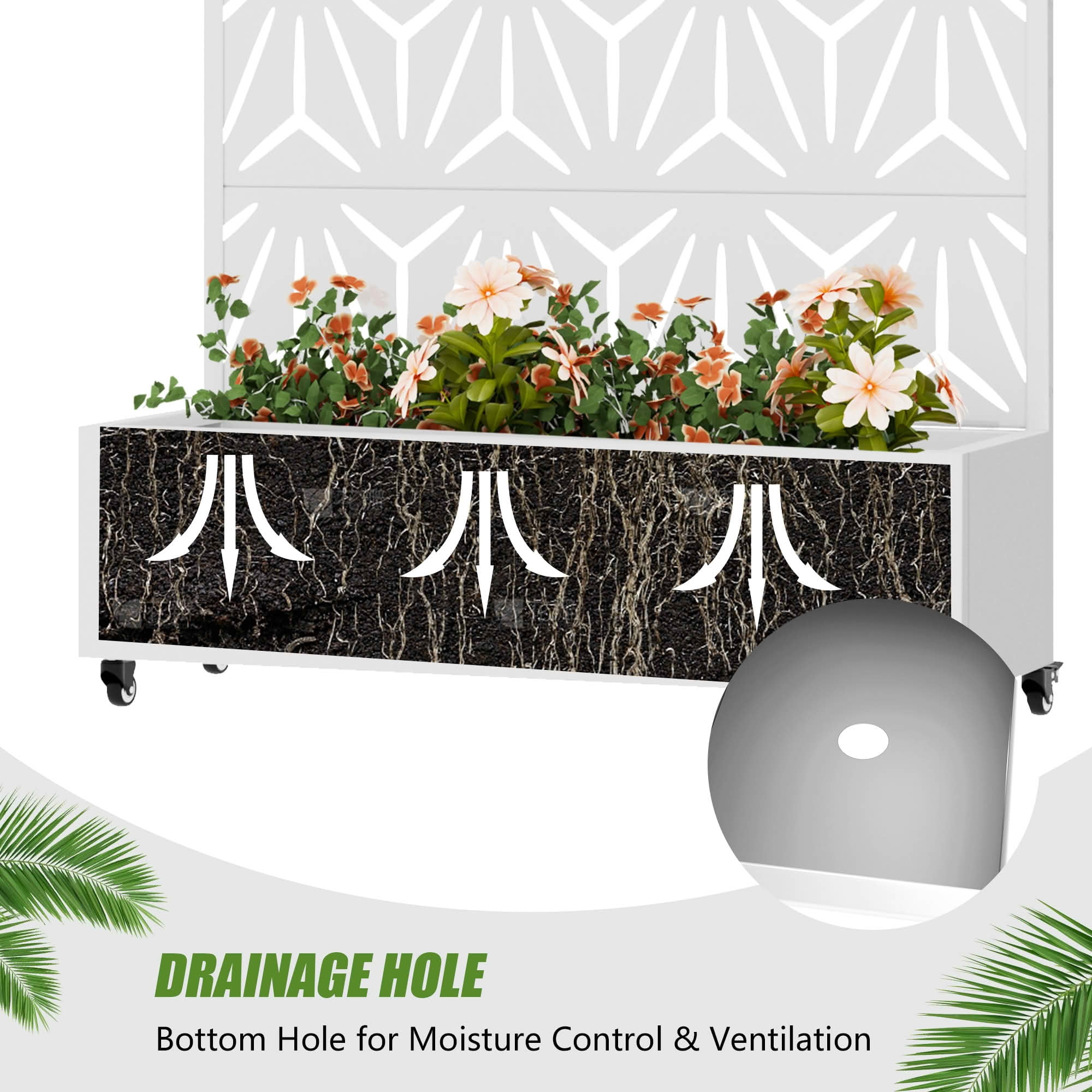 MAYEERTY 47X47" Metal Outdoor White Privacy Screen with Planter Box for Backyard & Garden, 3 Piece Set