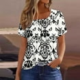 thumbnail image 2 of MaFYtyTPR Summer Tops for Women New Short Sleeve Plus Size Square Neck Pleat Printed T-Shirts White XXL, 2 of 5