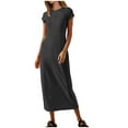 thumbnail image 1 of Birdeem Robes pour Femmes Robe Longue Décontractée Col Rond Couleur Unie Manches Courtes Robe Col Rond, 1 of 10