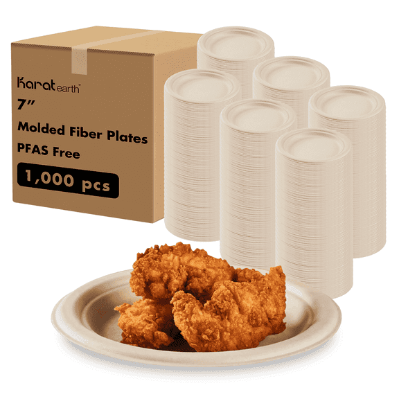 Karat Earth 7'' Paper Round Plates, Molded Fiber, Natural - 1,000 pcs