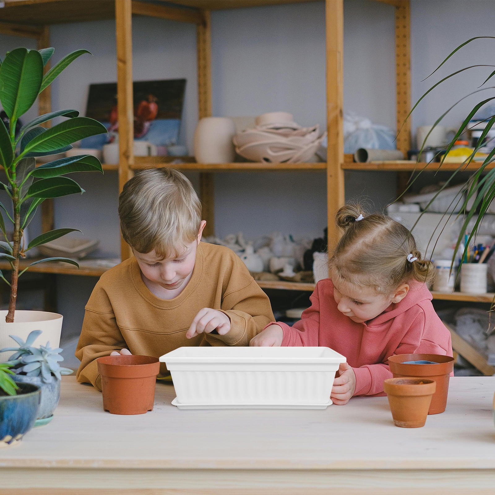 Arborister 2pcs Plastic Window Box Planter with Saucers for Indoor Outdoor Garden Balcony