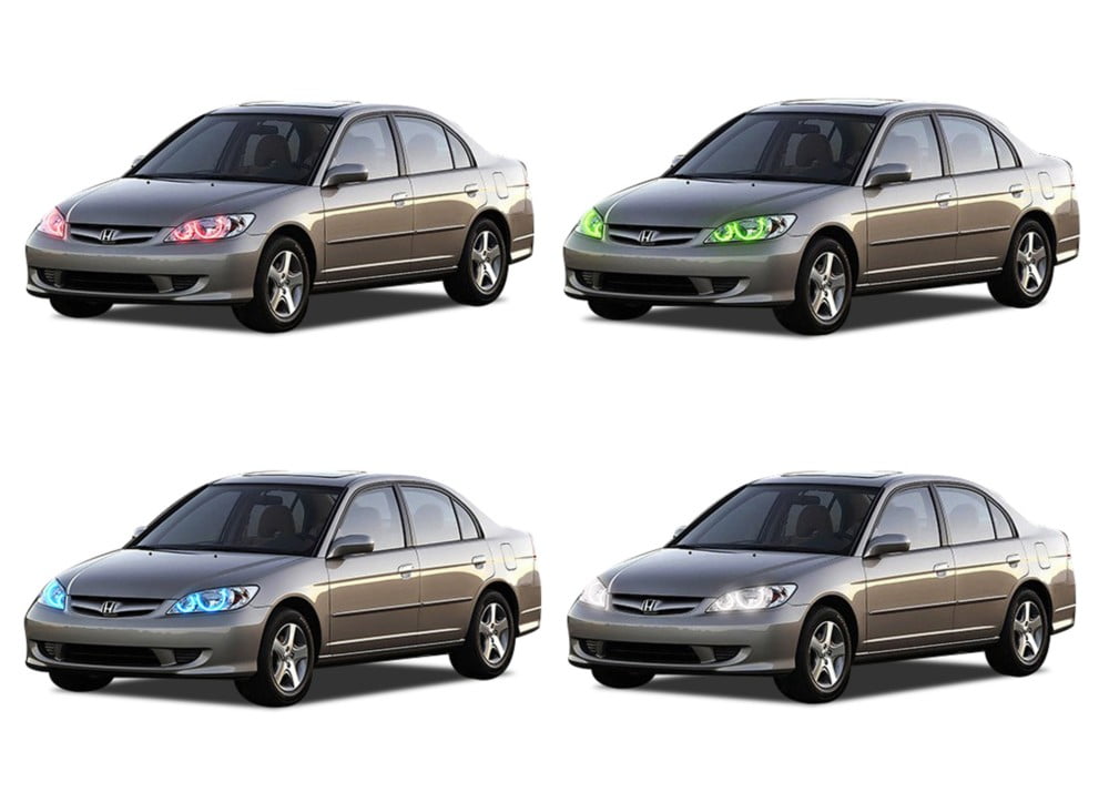 Flashtech LED RGB Multi Color Halo Ring Headlight Kit For Honda Civic 0405 V.3 Fusion Color