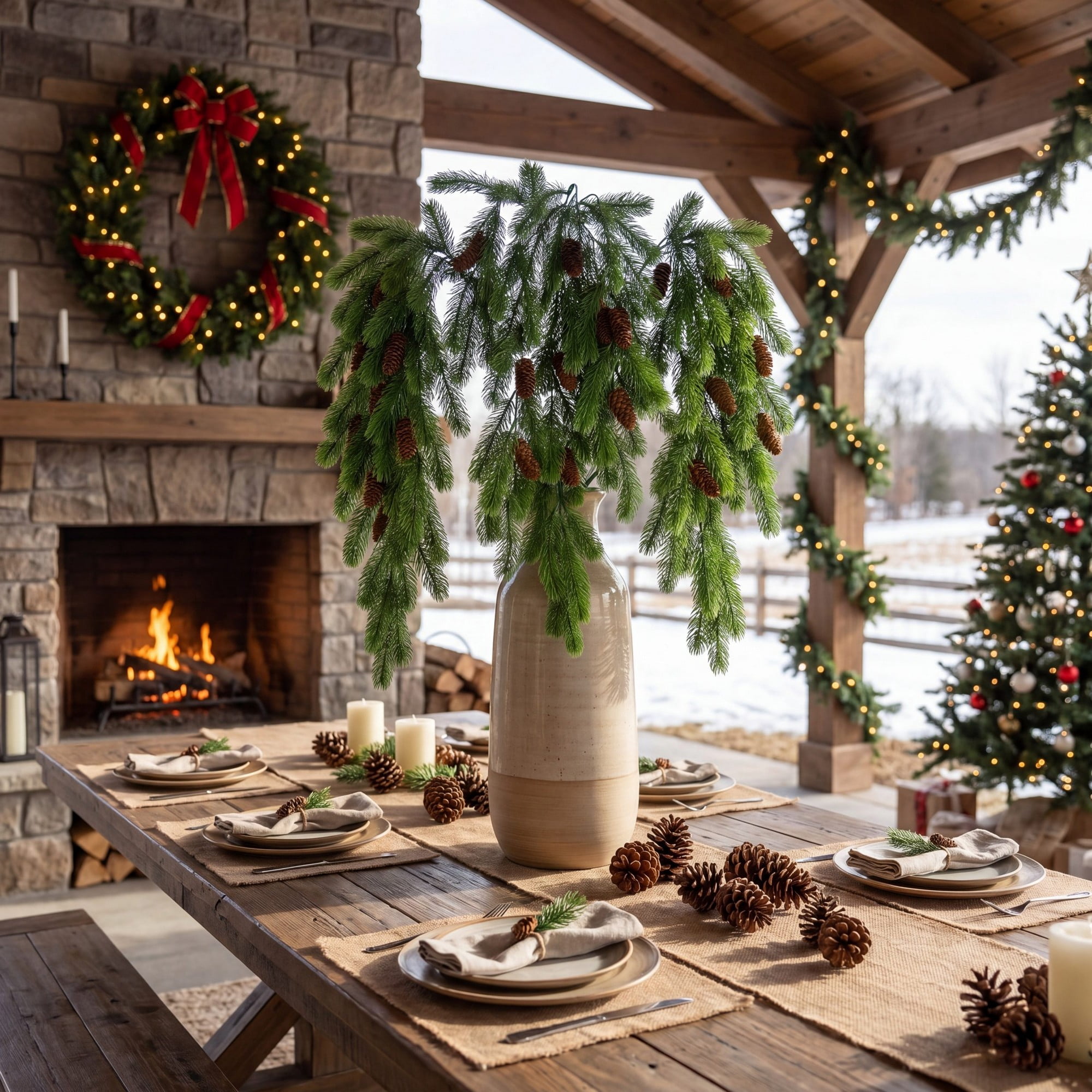 30in. UV Resistant Artificial Christmas Pine & Pinecone Hanging Plant (Indoor/Outdoor) - Set of 3