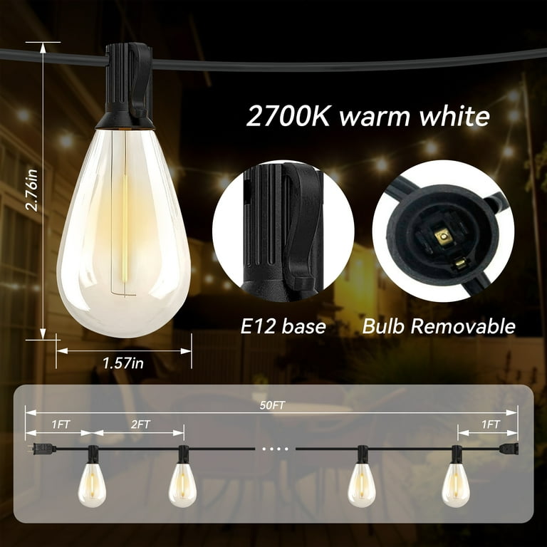 DAYBETTER S14 50ft Outdoor String Lights, Waterproof