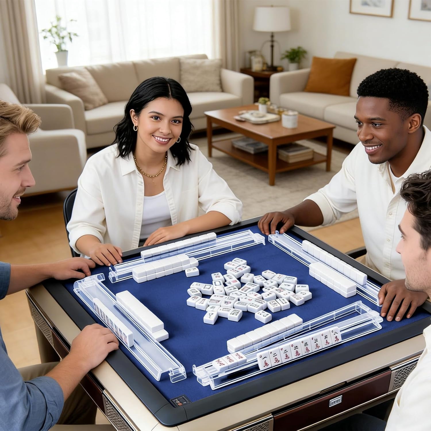 Clear Acrylic Mahjong Racks with Pushers – Tile Rack Combo Set for Game Room, Family Gatherings, Travel & Community Centers (RL 1 PC)