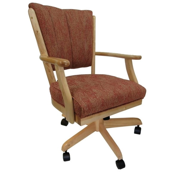 Pemberly Row 37" Modern Wood Swivel Dining Chair on Wheels in Red