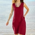 thumbnail image 2 of LIaqionyy Womens Cotton Linen Sleeveless Tank Dress Crew Neck Summer Casual Solid Color Dresses with Pockets, 2 of 6