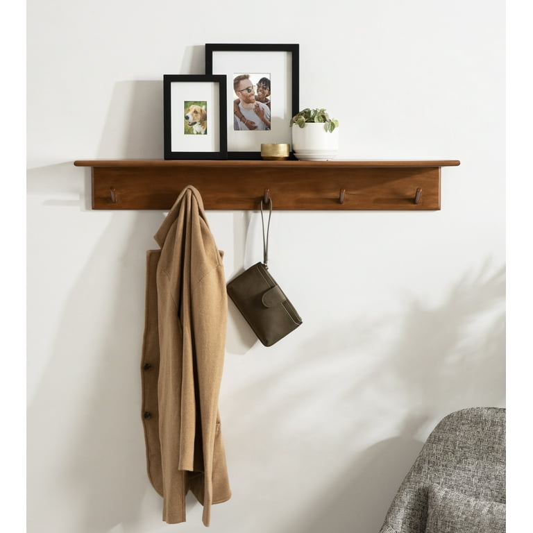 Kate and Laurel Alta Wood Shelf with 5 Posts, 36x5x5, Walnut Brown