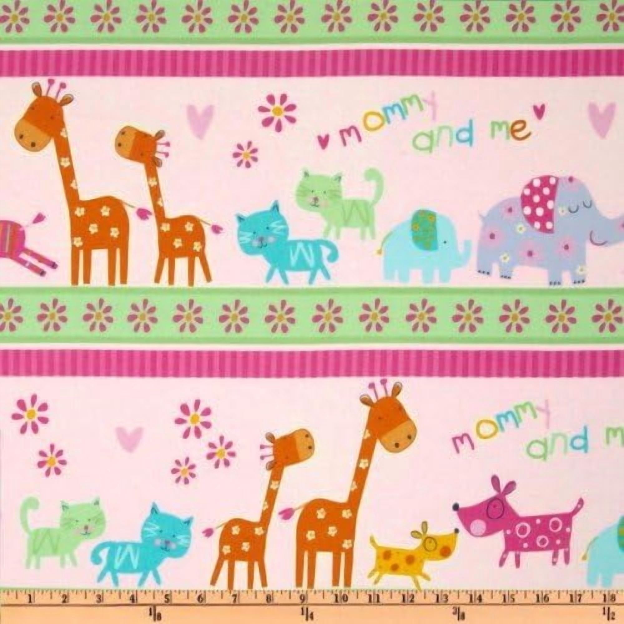 1 Yard - Mom & Baby Animals Mommy & Me Stripe Flannel Fabric (Great for Quilting, Sewing, Craft Projects, Throw Pillows & More) 1 Yard X 44" Wide