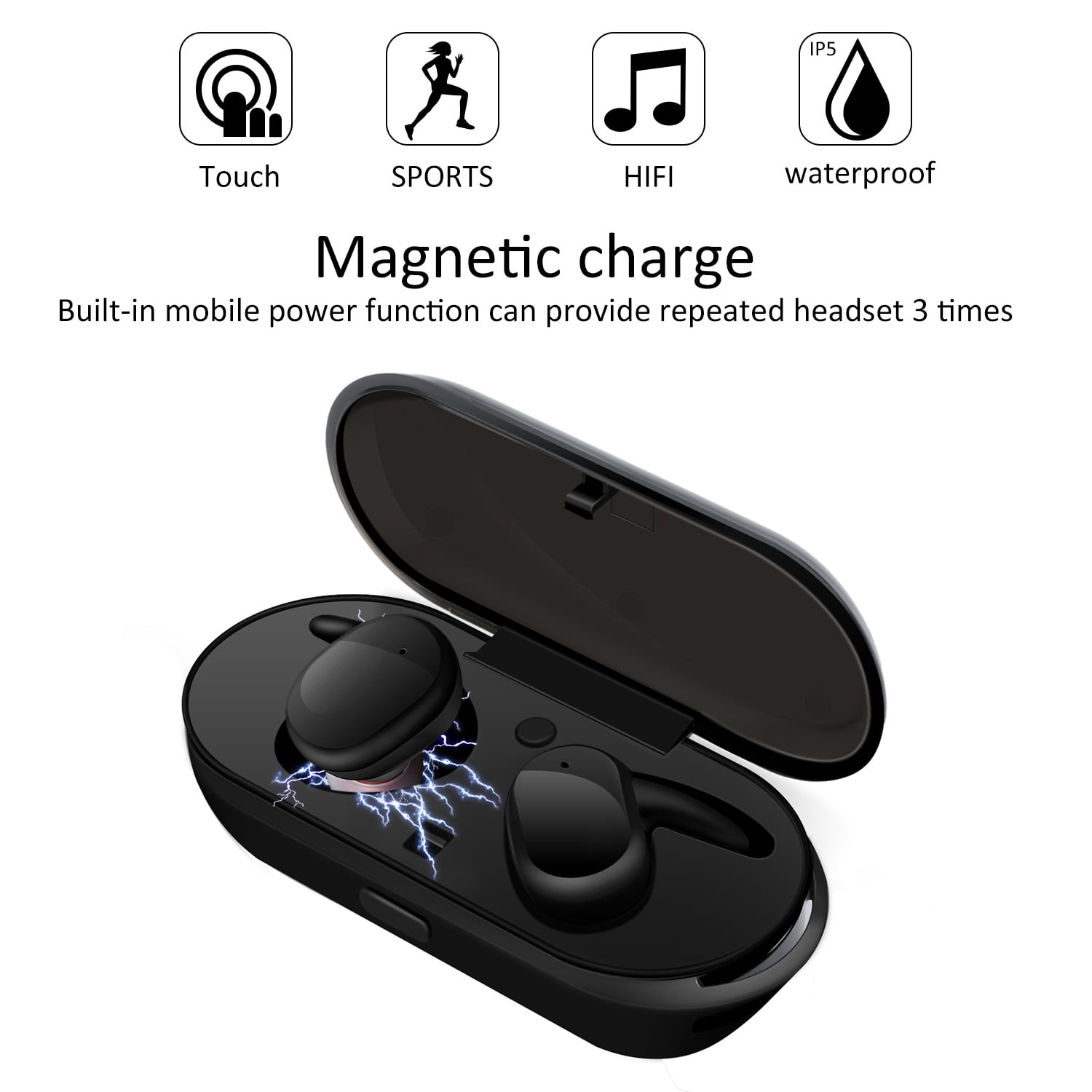 Wireless Earbuds, Mini TWS Headphones Touch Control Headset With Portable Wireless Charging Station/12 Hours Game Time/Built-in Microphone