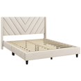 thumbnail image 2 of Yaheetech Upholstered Platform Bed with Tufted Headboard and Wooden Slat Support, Queen, Beige, 2 of 6