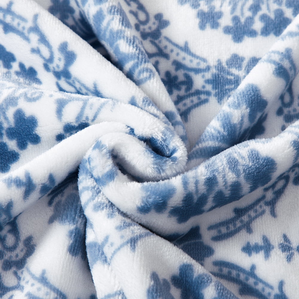 Luxury Soft Printed Flannel Fleece Throw Blanket with Decorative Tassels for Bed,Couch,50" x 60"