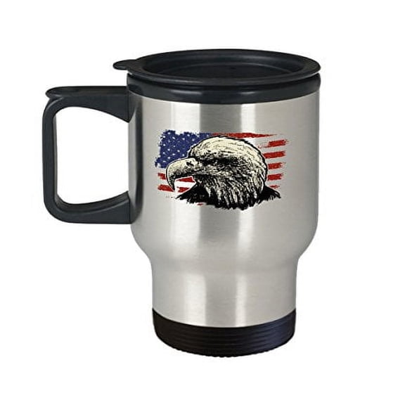 Travel Mug American Flag - Eagle - USA Patriotic Gifts - 14 oz Stainless Steel Coffee Cup