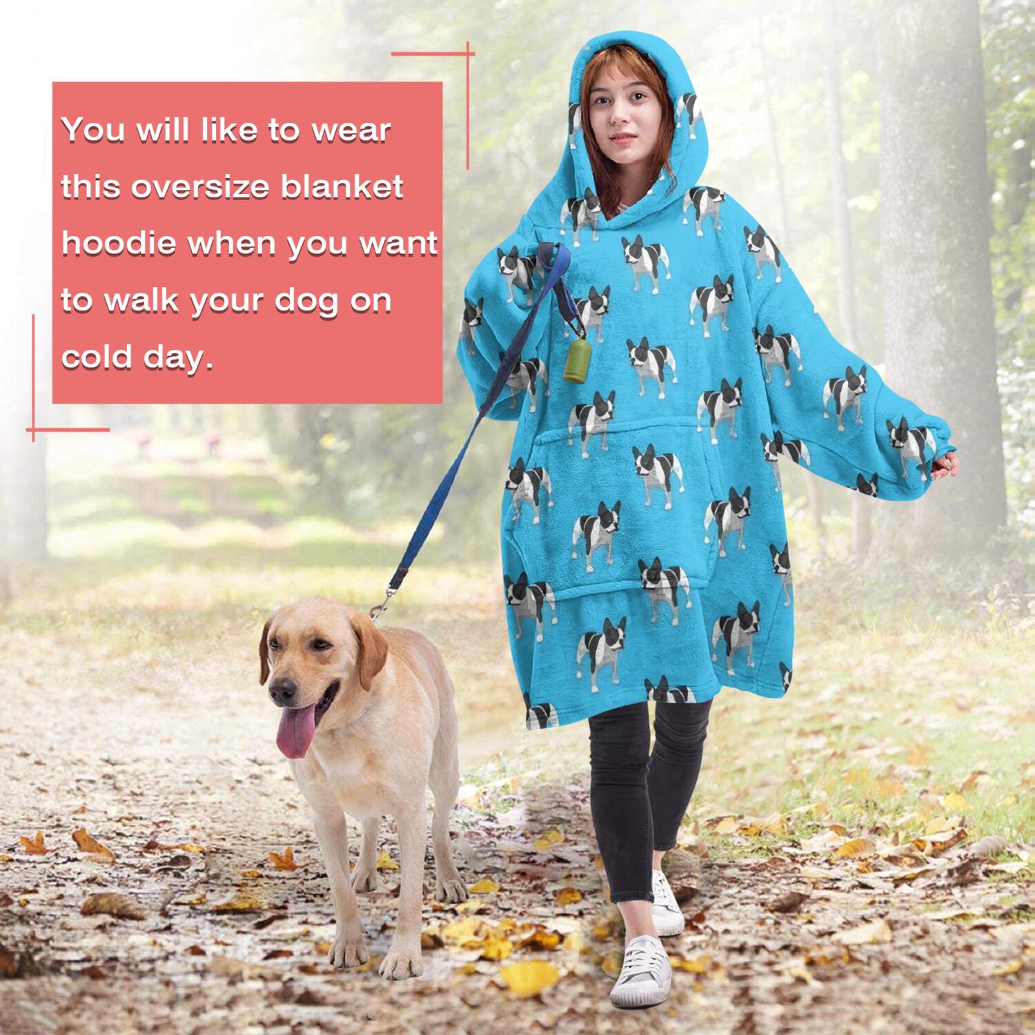 French Bulldog Wearable Oversized Blanket,Wearable Blanket Hoodie for Adults,Cozy Hooded Blankets with Super Pockets,Super Warm Fuzzy Pullover for Women & Men
