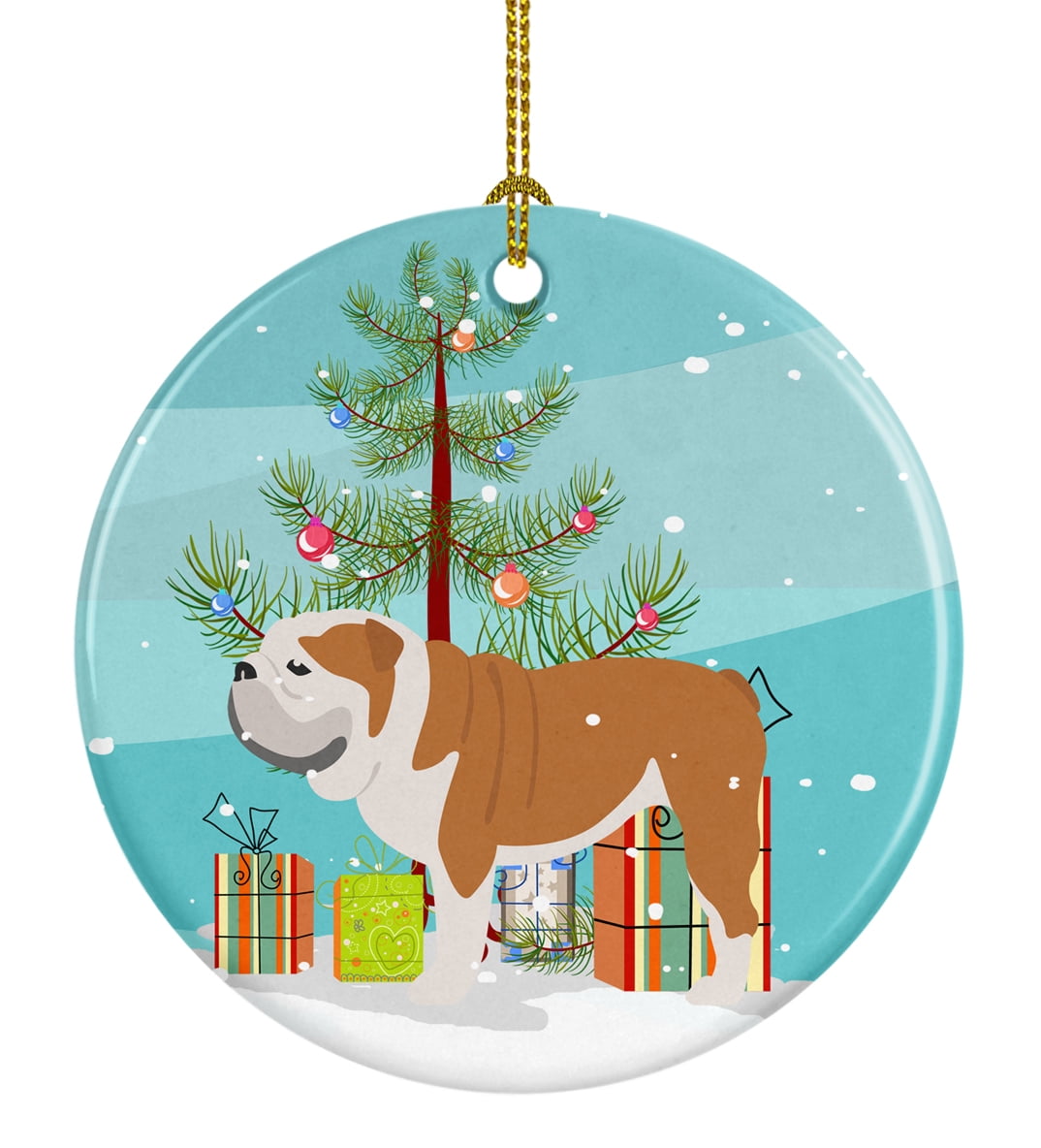 English Bulldog Merry Christmas Tree Ceramic Ornament