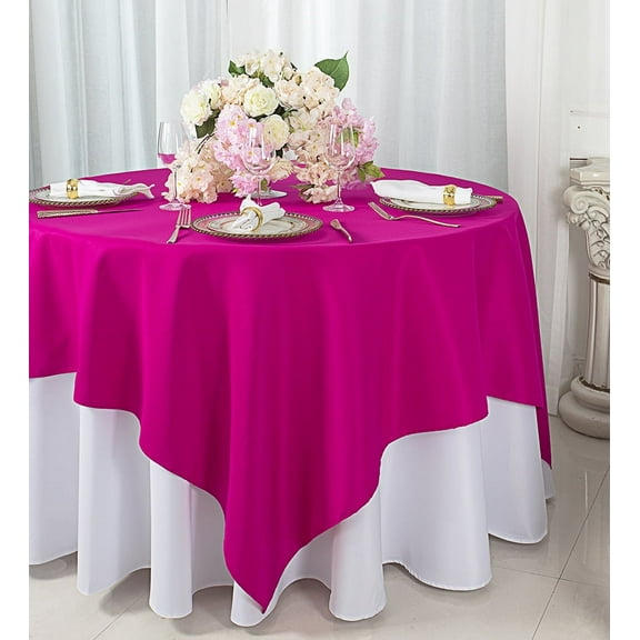 Wedding Linens Inc. 72" x 72" Square Polyester Table Overlays Toppers - Fuchsia