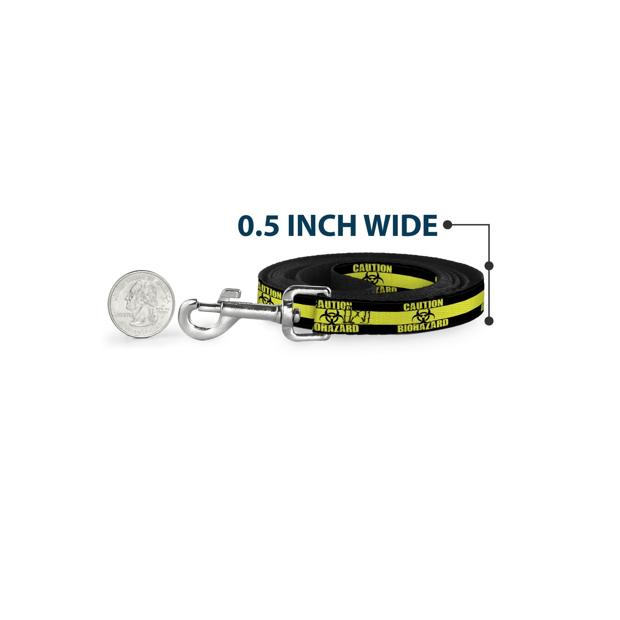 Buckle-Down Pet Leash, Dog Leash, Caution Biohazard Black Yellow, 6 Feet Long 1.0 Inch Wide