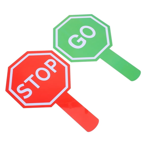 Worgeous 2 Pcs Signs Traffic Paddle With Handle Double-Sided Waterproof Crossing Guards Stop Sign Red And Green Light Sign For Kids Traffic Street Safety