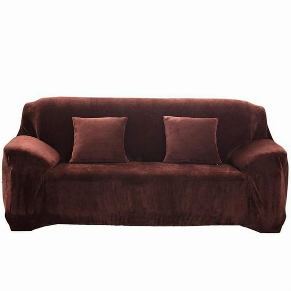 XmhyTop-A Brown Stretch Couch Cover, 3-Seater Plush Sofa Cover, Furniture Protector, Fitted Couch Slipcover, 1 Piece