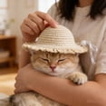 thumbnail image 2 of 1 PC Pet Sun Hat Handwoven Hat Pet Travel Accessory 5.51in, 2 of 7