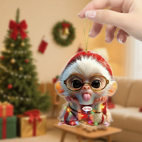 Oiooi 2D crylic Flat Pendant-Christmas Ornaments, Animal Keepsake Hanging Tree Decoration, Baby Monkey Ornament
