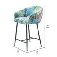 thumbnail image 5 of Benjara 26 Inch Counter Stool Chair, Botanical Floral Print Blue Velvet, Black Legs, 5 of 5