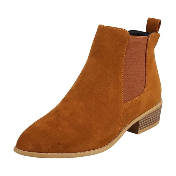 Wensltd Women Boots Round Toe Mid Heel Ankle Boots Solid Color Lightweight Soft Sole Short Boots Plus Size Casual