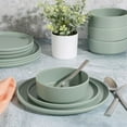 thumbnail image 2 of Gibson Home Crest 12 Piece Stackable Matte Melamine Dinnerware Set - Sage Green, 2 of 6