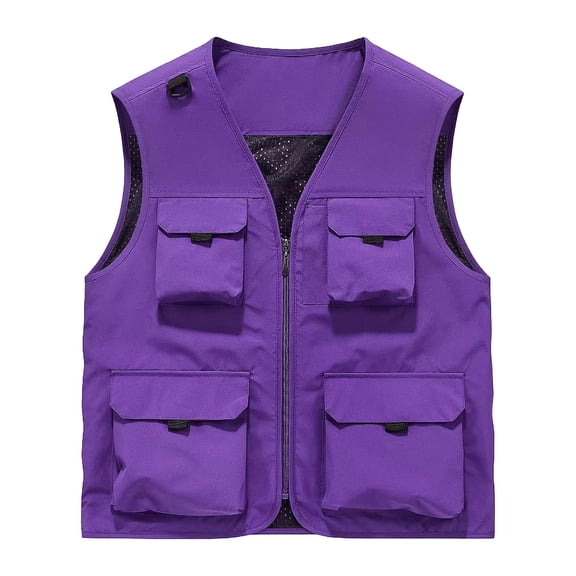 JTSRKL Multi-Pockets Utility Vest for Men Solid Sleeveless V-Neck Zip Front Casual Tops Hiking Fishing Outerwear Functional Versatile Shirts