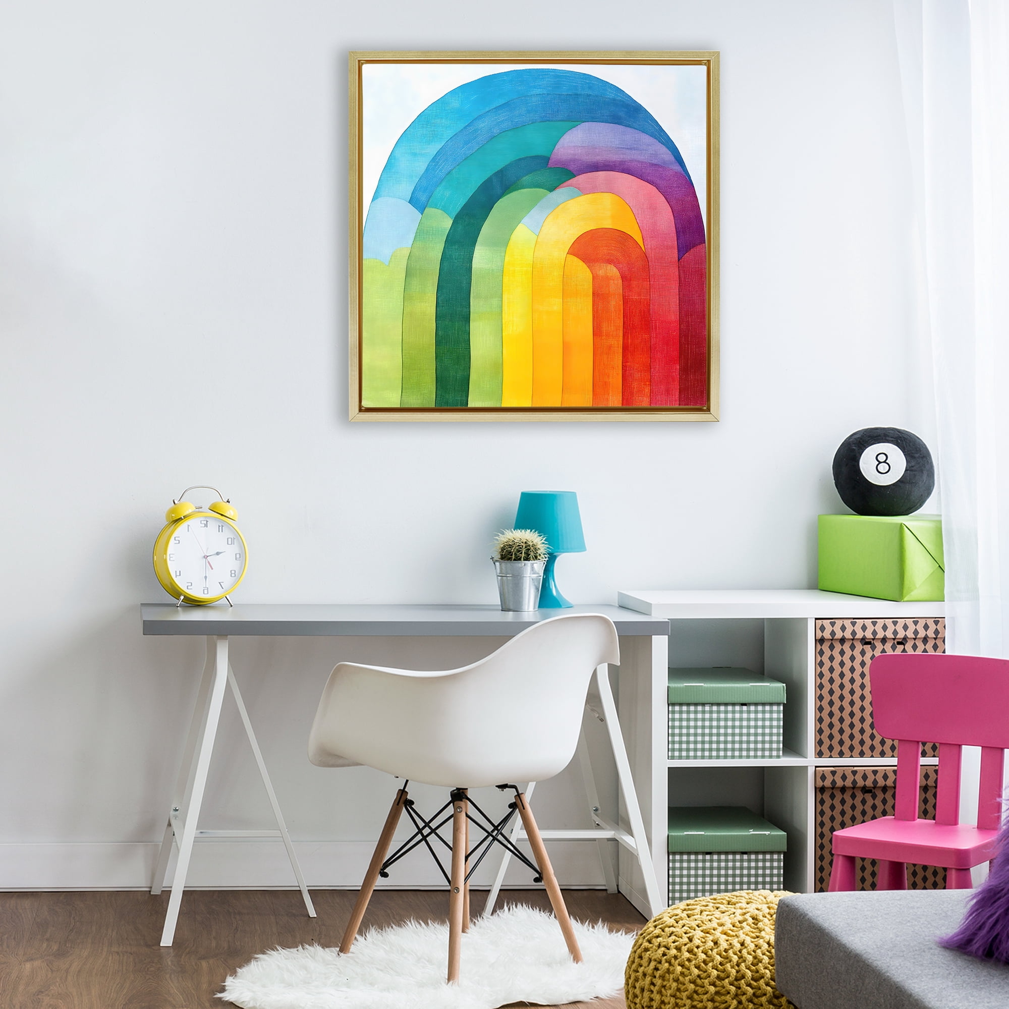 Stupell Industries Vibrant Rainbow Arch Abstraction Gold Framed Floater Canvas Wall Art, design by Creative Studio