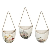 Evergreen Ceramic Wall Planter, 3 Asst: Bird in Nest, Floral Butterfly, Flowers in Jug, 4.3''x 2.8'' x 4'' inches