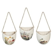 Evergreen Ceramic Wall Planter, 3 Asst: Bird in Nest, Floral Butterfly, Flowers in Jug, 4.3''x 2.8'' x 4'' inches