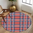 thumbnail image 3 of 6ft Round Rug, Orange Blue Non-Skid Rubber Backing Large Area Rugs - Living Room Bedroom Home Office, British Style Buffalo Plaid Lattice Indoor Floor Mat Carpets Washable Rug, 3 of 9