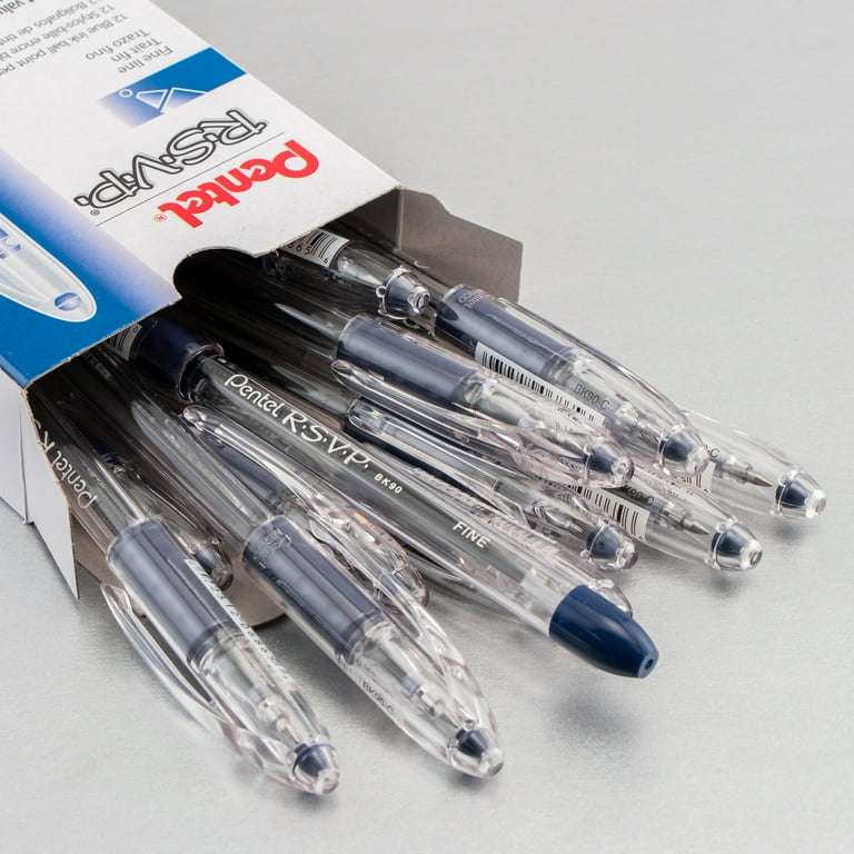 Pentel® R.S.V.P.® Ballpoint Pens, Medium Point, 1.0 mm, Clear Barrel, Blue  Ink, Pack Of 12 - Zerbee