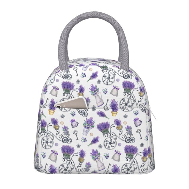 Disketp Lavender Bicycle Bolsa Térmica para Almuerzo, Lonchera con Abertura Amplia y Gran Capacidad, Organizador Reutilizable para Mujeres, Hombres y Adultos