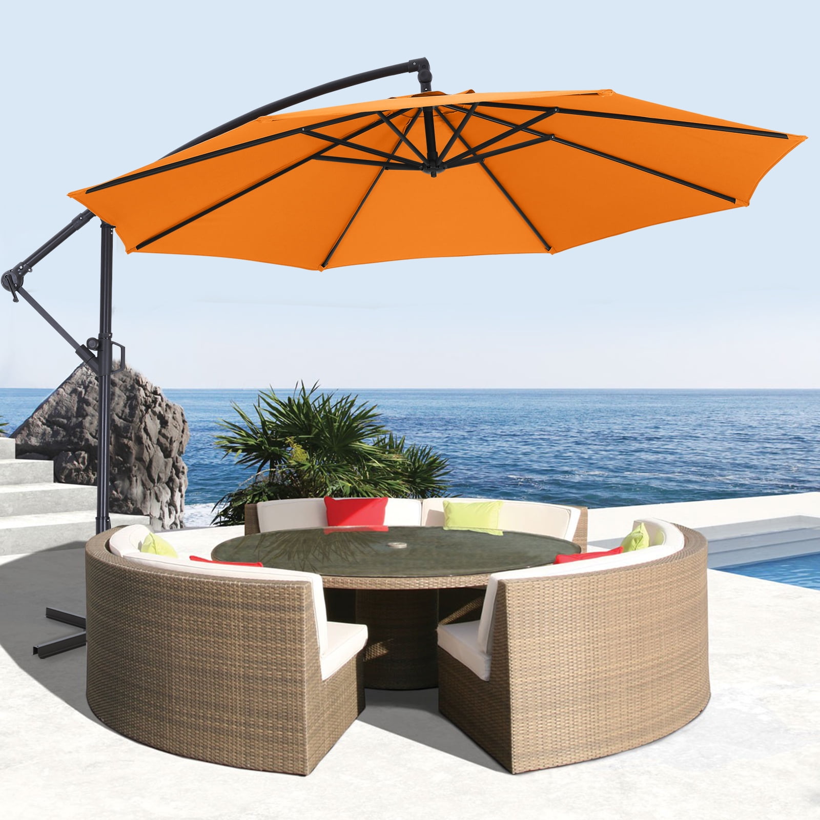 ABCCANOPY 10 FT 360°Rotation Cantilever Patio Umbrella with Crank & Cross Base for Garden, Backyard, Pool and Beach, 12+ Colors(Orange)