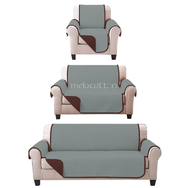 Juego de Protector Cubre Sala Doble Vista Capitonado, Incluye: Protector de Sofá, Love Seat y Sillón Individual GRIS - CAFÉ