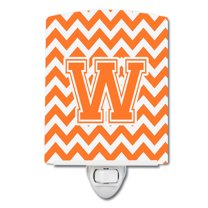 Caroline's Treasures CJ1046-WCNL Letter W Chevron Orange and White Ceramic Night Light, 6x4x3", multicolor
