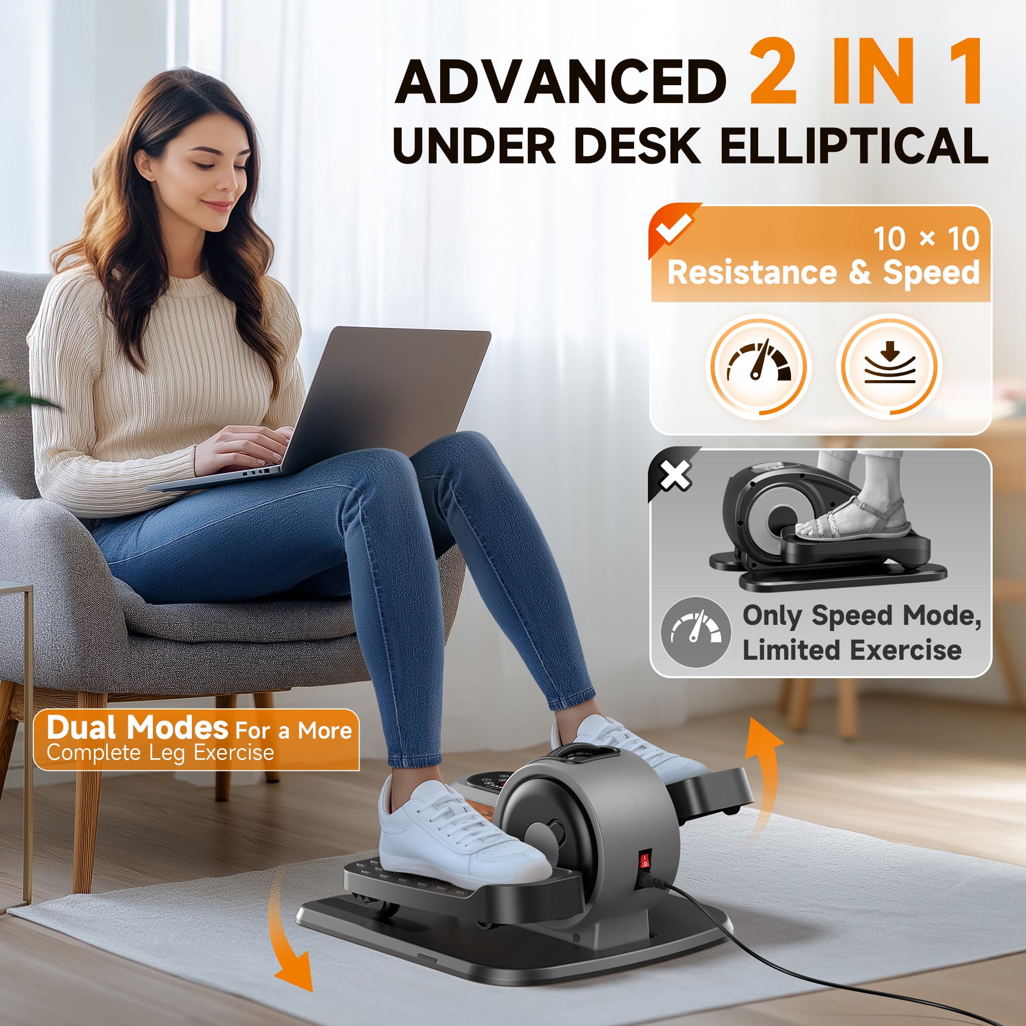 UPGO Under Desk Ellipticals Electric, Elipse Leg Exerciser Fully Assembled, Pedal Exerciser with Remote Control & Non-Slip Pedals Resistance & Speed