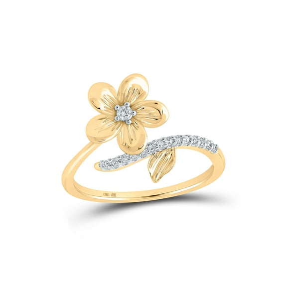 10kt Yellow Gold Womens Round Diamond Flower Band Ring 1/12 Cttw