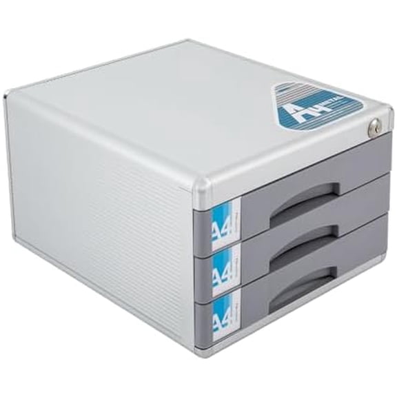 Desktop Drawer Organizer Key Lock, Document Organizer with Removable Labels, File Cabinet Document Storage Box, Office Desktop Filing Organizer (3-Drawer)