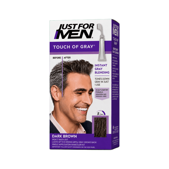 Just For Men Touch of Gray, Hair Coloring with Comb Applicator, Great for a Salt and Pepper Look - Dark Brown, T-45