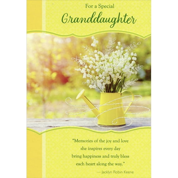 Designer Greetings White Flowers in Yellow Watering Can Religious Birthday Card for Granddaughter