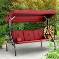 thumbnail image 6 of Homrest 3 Seat Outdoor Porch Swing with Adjustable Canopy, Cushions, and Cup Holder - Wine Red, 6 of 9