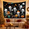 thumbnail image 3 of Skeleton Party with Painted Pumpkins and Candy, Playful Retro Style for Skeleton Decor Fans, Spooky Wall Decor Halloween Gift, Tapestry Wall Hanging for Bedroom and Playroom, 3 of 7