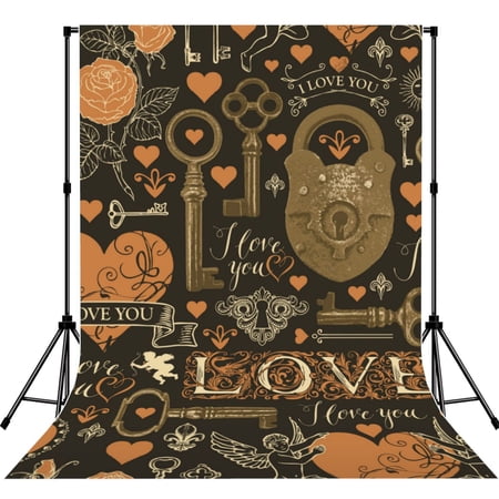 Love Hearts Old Keys Vintage Photography Backdrop 5x7Ft Background for Photo Studio Video Recording Birthday Party Wedding Home Decor