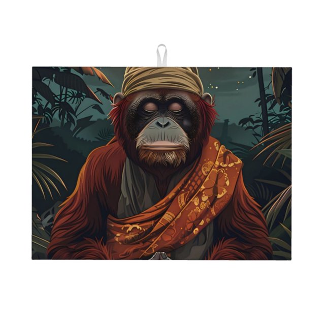 Balery Banana Leaf Meditating Gorilla Alfombrilla de Secado para Cocina, 18x24 Pulgadas, Súper Absorbente para Platos y Encimeras
