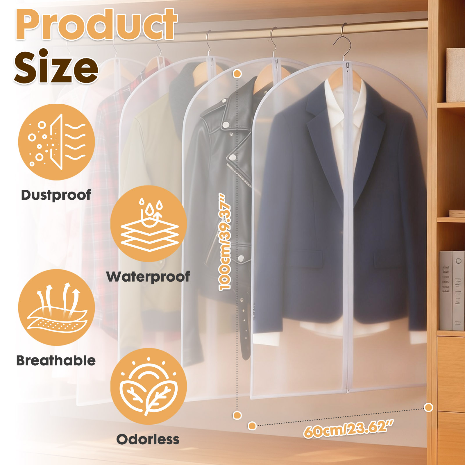 ShellKingdom 12 pack 40" Clear Garment Bags, Dust-Proof Suit Protector Cover Bag with Zipper, Hanging Clothes Bags Dress Bag for Dresses, Suit, Coat Closet Clothes Storage