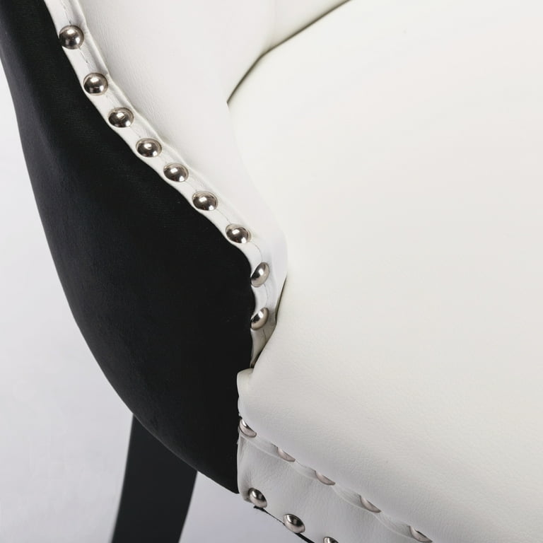 Elegant Button Tufted Dining Chairs High end PU and Velvet Upholstered Dining Chairs with Nailhead Back and Ring Pull Trim Solid Wood Dining Chairs