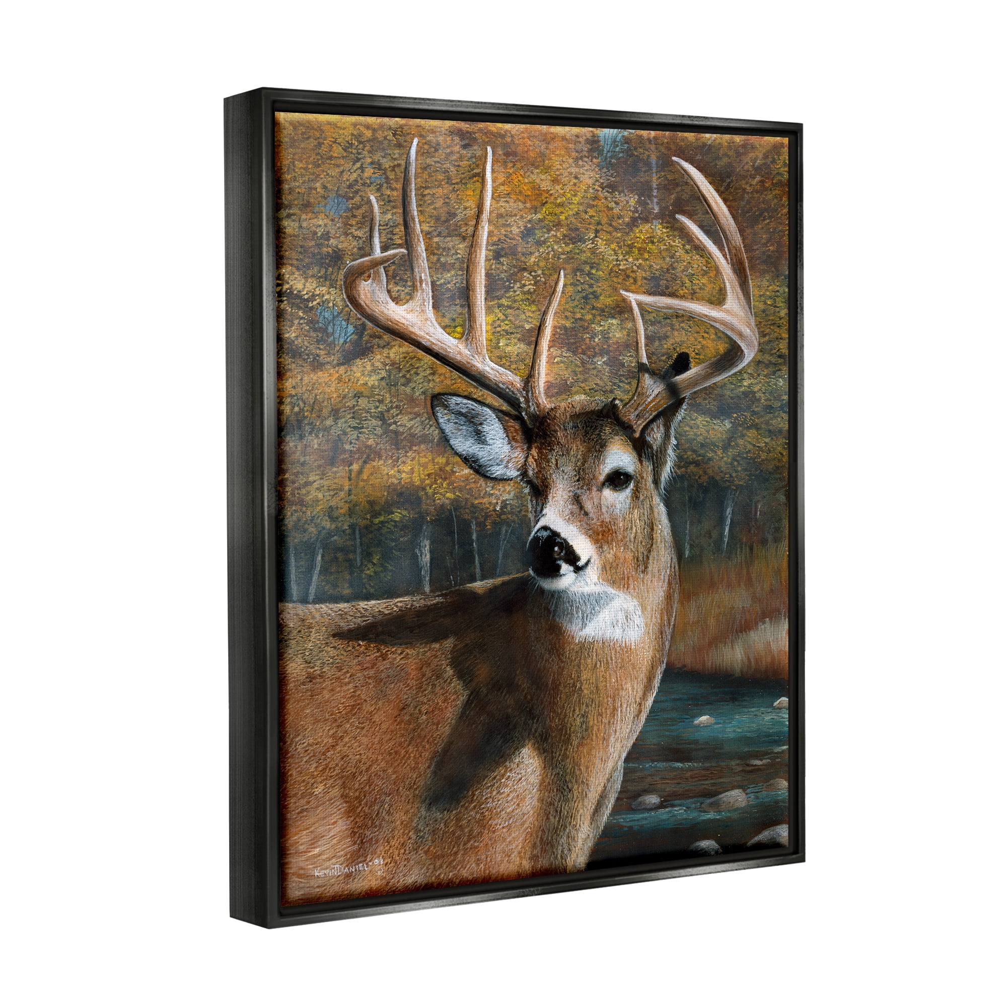Stupell Industries Woodland Deer Portrait Animals & Insects Painting Black Floater Framed Art Print Wall Art, 17 x 21